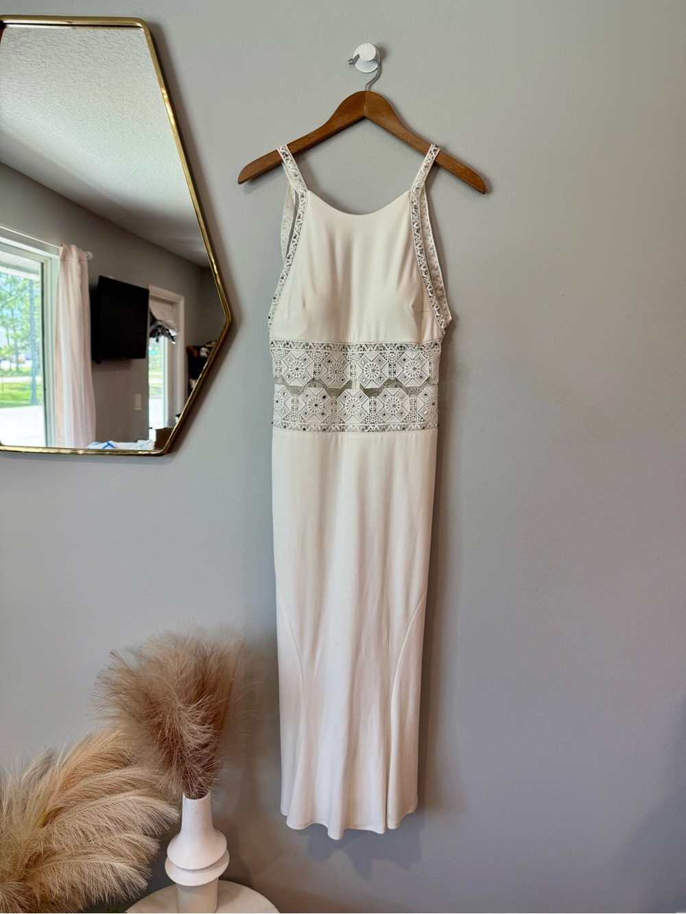 LM Collection Ivory Lace-Panel Maxi Dress Sz 2